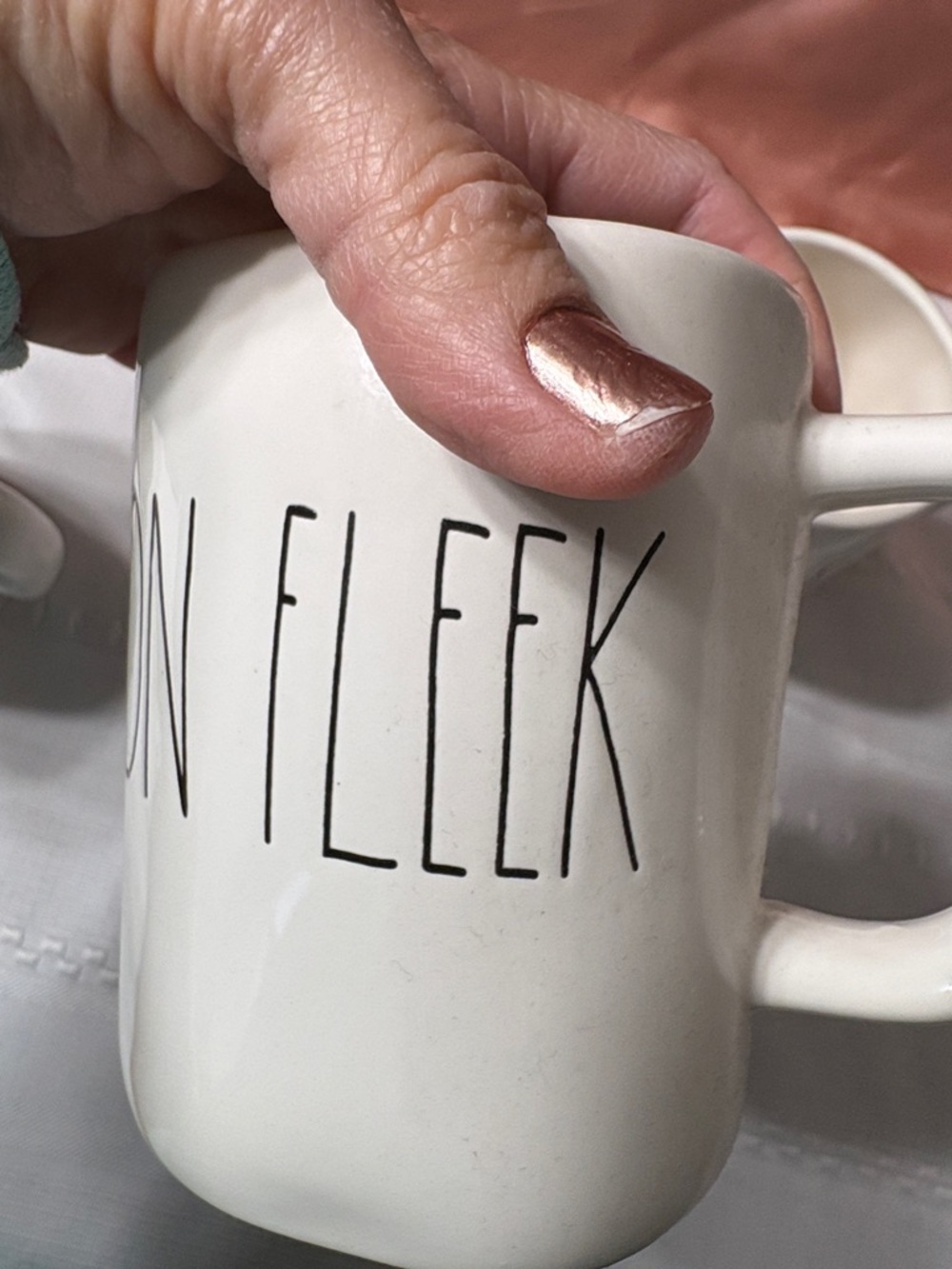 Rae Dunn White Ceramic Mug Pair - 'Namaste' & 'On Fleek' - Picture 5 of 6